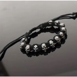 Fashion Gothic Skull Head Link Adjustable Biker Unisex Stainless Steel Bracelet